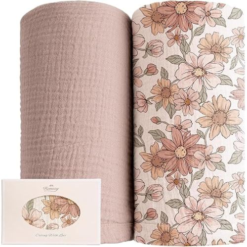 Konssy 2 Pack Muslin Swaddle Blankets, 100% Cotton Receiving Blankets