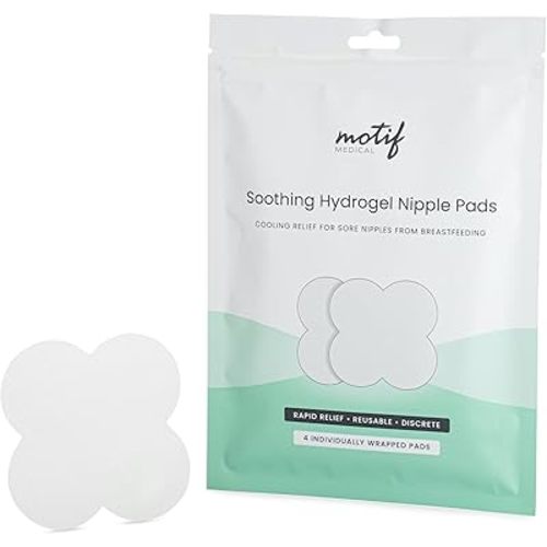 Motif Medical Soothing Hydrogel Nipple Pads for Breastfeeding - Reusable Nursing Pads for Women - Sore & Cracked Nipple Cooling Gel Pads - Breathable, Easy-to-use Nipple Gel Pads (Pack of 4)
