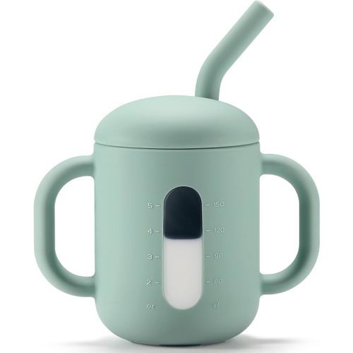 CLYMENE Silicone Training Cup with Straw & Handles | Baby Sippy Cup | Water Drinking Cup for Infants and Toddlers 6 Months+, 6 oz, Blush