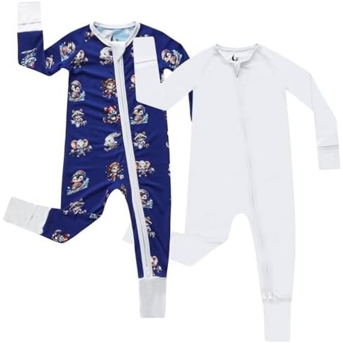 Bamboo Viscose Baby Pajamas 2 Way Zip for Diaper Change 0 to 24 Month Soft Stretchy Sleeper 2 Pack