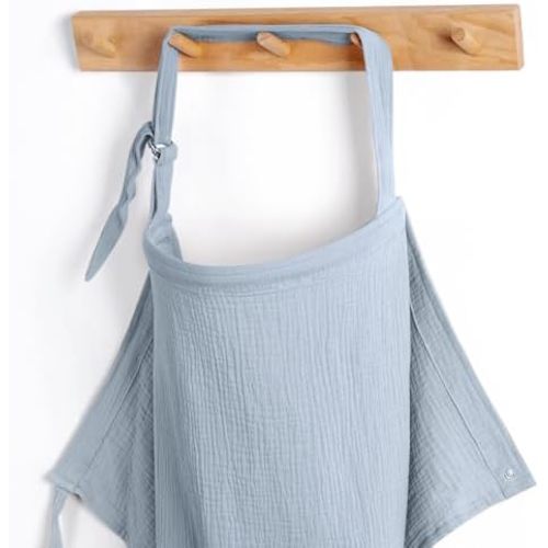 Blissful Diary Muslin Nursing Cover for Breastfeeding, Breathable Breastfeeding Cover up with Arch Neckline for Women, Nursing Apron(Light Blue)