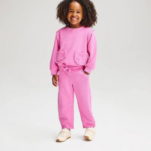 Baby Girls' Solid French Terry Ruffle Pocket Pants - Cat & Jack™ Purple 12M