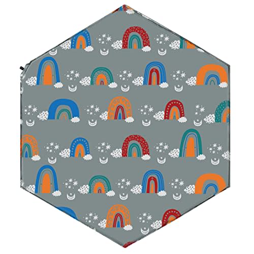 Hexagon Playpen Mat, Compatible with POP 'N GO Baby Playpen, 59 inch Self Inflating Playmat Pad, Baby Play Mat, Portable and Comfortable Play Yard Mat with Carry Case - Rainbow