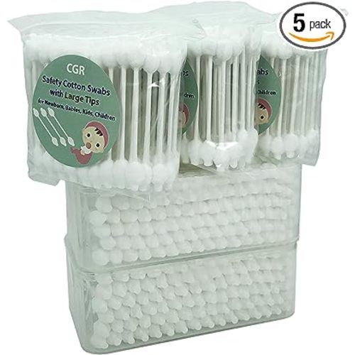 Amazon.com: 400pcs CGR Baby Safety Cotton Swabs with Large Tips for Newborn, Babies, Kids, Children, 100% Organic Cotton, White Paper Sticks, 5 Pack of 80 Swabs Total(2 Boxes and 3 Bags) : Beauty & Personal Care