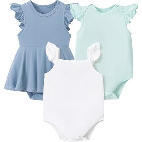 PATPAT Baby Girl Bamboo Viscose Bodysuits Set, 3-Pack