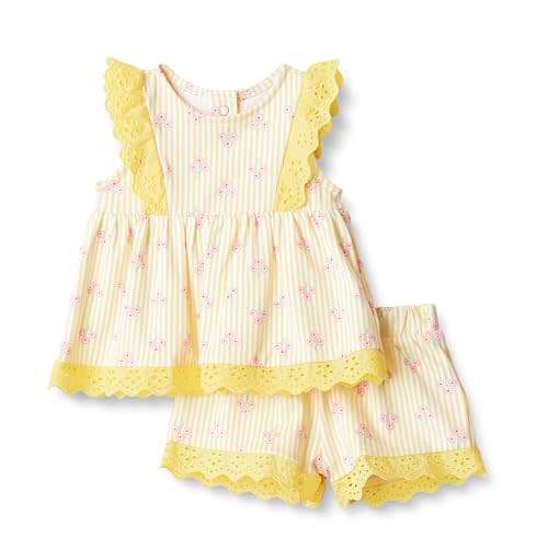 Amazon Essentials x Sofia Grainge Toddlers and Baby Girls' Cotton Eyelet Top & Shorts Play Set, Multipacks