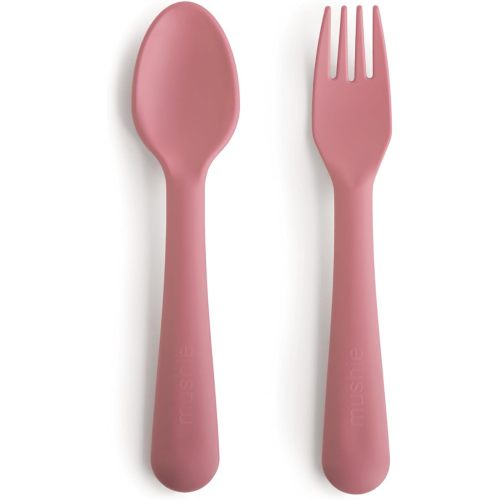 mushie Flatware Fork and Spoon Set For Kids | Made in Denmark (Dusty Rose)