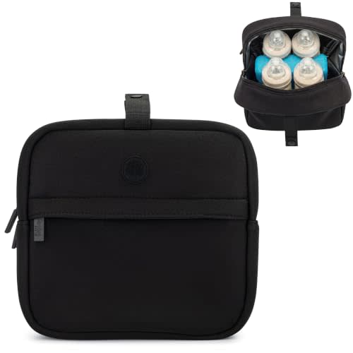 Parker Baby Co. Drift Neoprene Bottle Cooler, Insulated Travel Bag - Black | Neoprene insulated baby bottle cooler bag for travel keeps bottles, snacks & pumping supplies together, fits 4+ milk bottles
