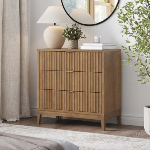 Mid-Century 3-Drawer Dresser Light Brown (Set of 2)