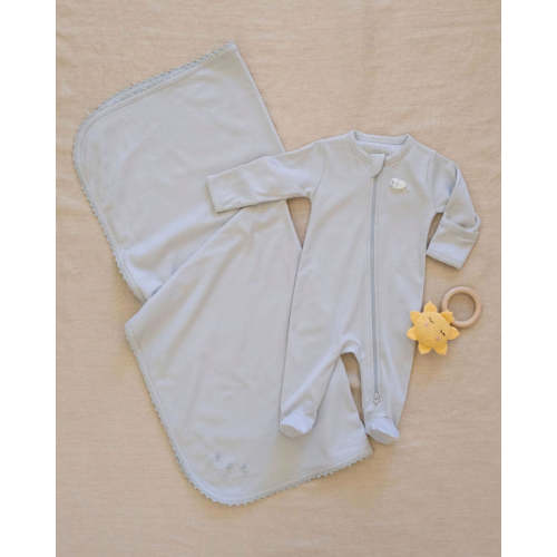 Pima Embroidered Footie in Blue Lamb