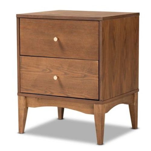 Landis Wood 2 Drawer Nightstand Ash Walnut/Gold - Baxton Studio