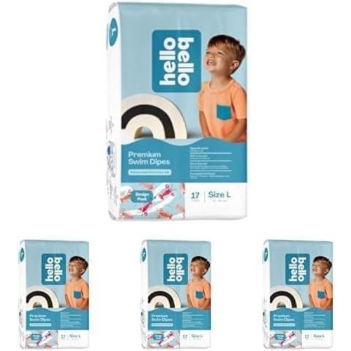 Hello Bello Premium Swim Diapers - Size L (32-40 lbs), Cute Extra-Bright Lobster Designs, 17 Count Jumbo Pack (Pack of 4)
