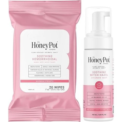The Honey Pot Company - Witch Hazel Feminine Wash and Wipe Bundle - Postpartum Essentials - New Mom Must Haves