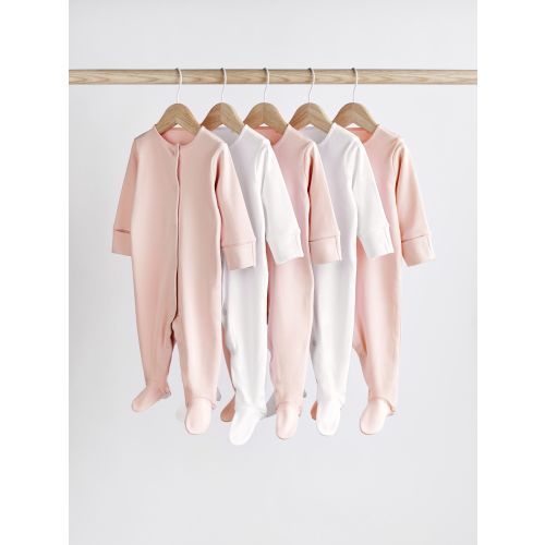 Pink/White 5 Pack Baby Sleepsuits (0-2yrs)