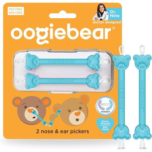 oogiebear: Baby Nose Cleaner & Ear Wax Removal Tool - Safe Booger & Earwax Removal for Newborns, Infants, Toddlers - Dual-Ended - Essential Baby Stuff, Diaper Bag Must-Have, 2 Pack Blue with CASE