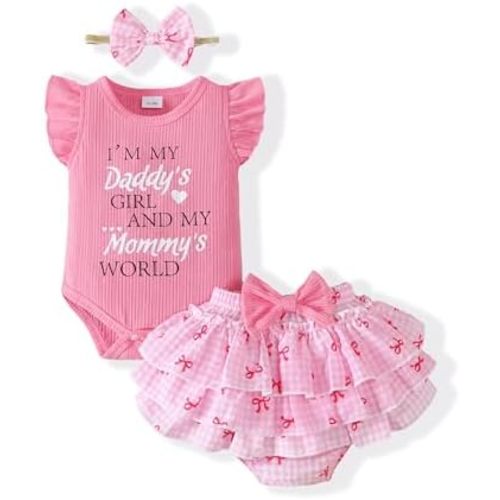 Mioglrie Baby Girl Clothes Newborn Girl Outfits Summer Short Sets Ruffle Sleeve Clothes for 3 6 12 18 Months Girls
