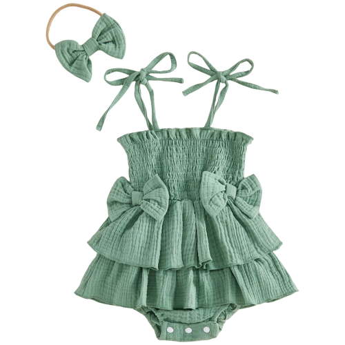 Zanarzt Newborn Baby Girl Clothes Baby Girl Clothes Summer Romper Spaghetti Strap Jumpsuit and Headband Outfit Cute Clothing Green,6-12 Months