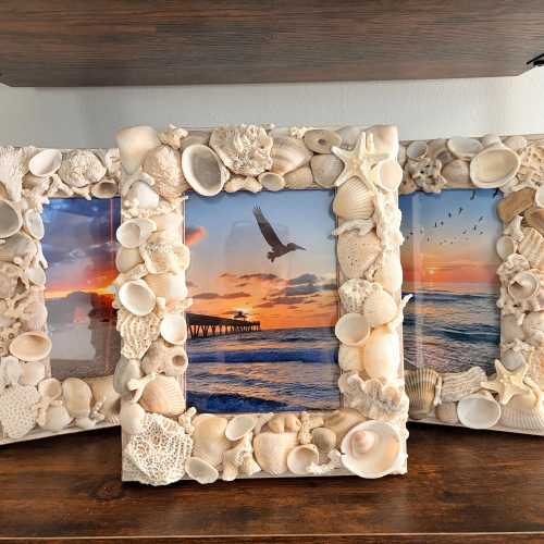 Seashell Picture Frame Coastal Home Beach House Gift Nautical Wall Art Ocean Themed Photo Display Vacation Memory Holder Handcrafted Shell