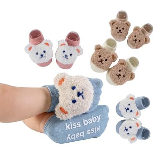 Baby Socks Non-Slip Grips for Babies Infant Girls Boys Cute Flower Bunny Bear Head Ankle Socks Newborn Toddler