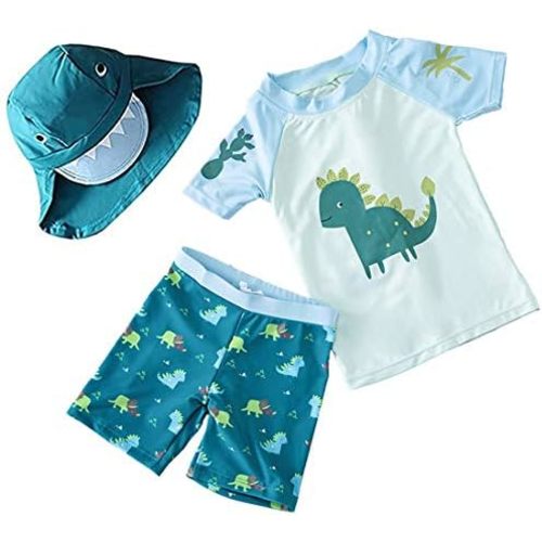 Baby Toddler Boys 3-Pieces Swimsuit Sets Blue Shark Bathing Suit Rash Guards Sunsuit Swimwear with Hat UPF 50+ FBA