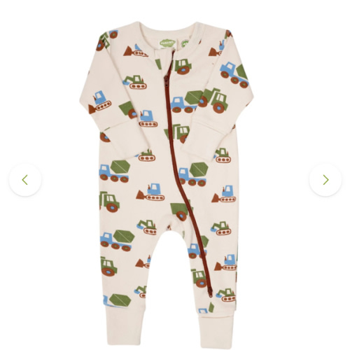 Organic Signature Print '2-Way' Zip Romper - Long Sleeve - “Trucks” - Parade Organics