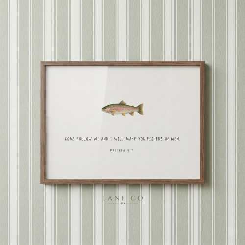 Rainbow Trout Bible Verse Print, Fishers of Men Wall Art, Nursery Fishing, Little Boy Bedroom Decor, Fisherman, PRINTED