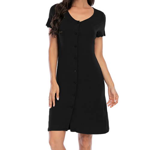 Shine Up Nightgowns for Women Button Down Pajamas Dress Short Sleeve Scoop Neck Sleepwear