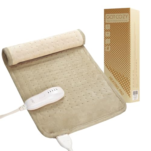 GOTCOZY Heating Pad 12"x24" for Back Pain Relief & Cramps(Khaki) | Multiple Heat Levels,Auto Shut-Off,Electric Heated Pad for Neck & Shoulder,Fast Heating,Birthday Gifts For Men Women