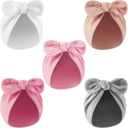 Newborn Baby Girl Hats with Bow Cotton Toddler Infant Beanie Cap Newborn Hospital Hats for Baby Girl Kid 0-24 Months