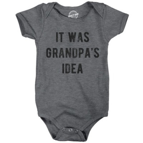 It Was Grandpas Idea Baby Bodysuit Funny Sarcastic Graphic Jumper for Infants - Crazy Dog Baby Bodysuit Gift For Grandpa Dark Grey 6 Months