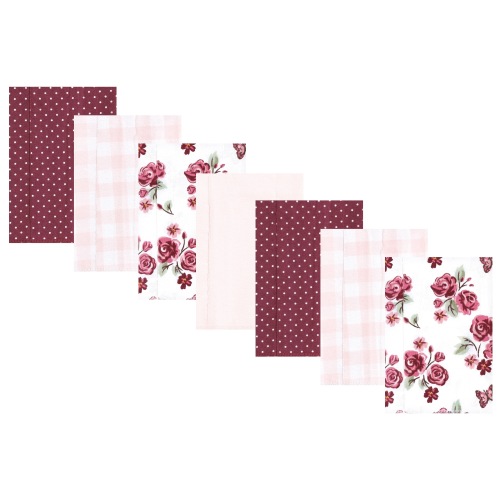 Hudson Baby Infant Girl Flannel Burp Cloth 7pk, Sweet Roses, One Size - Sweet Roses 7 Pack - One Size