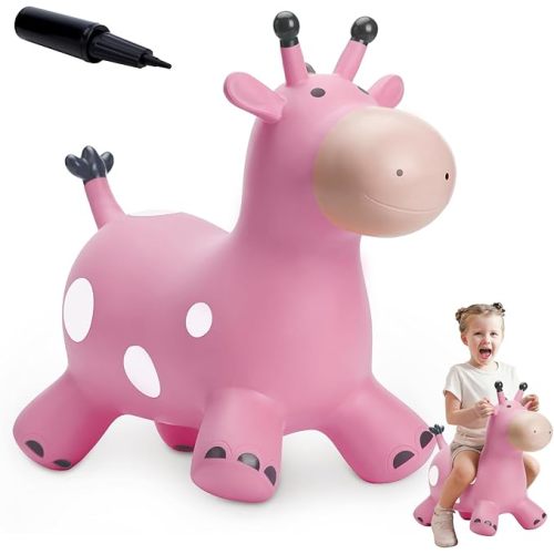Giraffe Bouncy Horse Hopper for Toddlers 1-3, Bouncy Animals Jumping Horse, Inflatable Ride on Bouncer, for Boys Girls 18 M+ 2 3 4 5 6 Years Old W/Free Pump