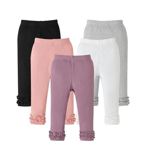 Aura Vane Baby Girl Pants Leggings 5-Pack 0-24 Months Newborn Baby Leggings Toddler Girl Pants 2-3T Soft Cotton Bottoms