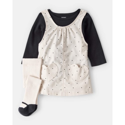 Baby Girl 3-Piece Heart Print Long-Sleeve Dress Set - Ivory/Black - Carter's | Carter's