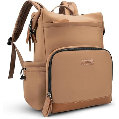 VONAL Neoprene Diaper Bag Backpack with Changing Pad, 33L Large Capacity Neoprene Backpack Baby Diaper Bag with Insulated Pockets, Travel Diaper Backpack Baby with 12 Pockets for Mom & Dad, Brown