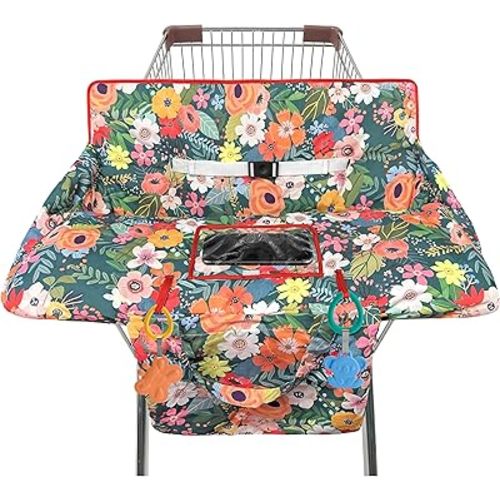 Shopping Cart Cover for Baby,2-in-1 High Chair Cover Soft,Portable, and Machine Washable,Comfortable Cotton Seat Pad with Safety Harness and Portable Cloth Bag,Fits All Supermarkets and Restaurants