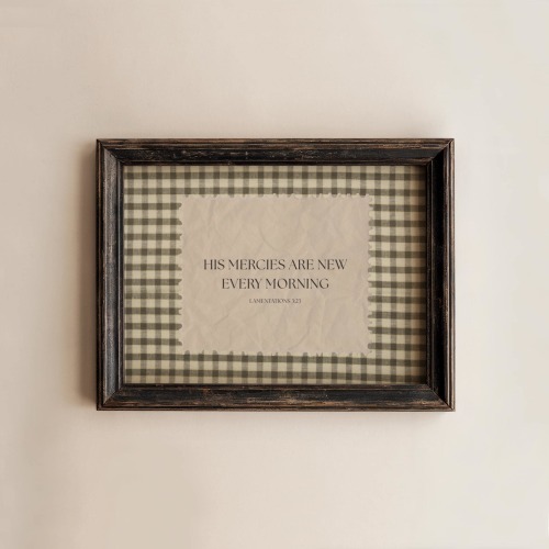 Gingham Bible Verse Wall Art, Lamenations 3:23-24 Vintage Scripture Print, New Mercies Christian Home Decor, Digital Download