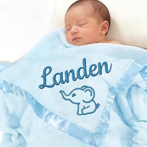 Personalized Baby Blanket with Embroidered Name,Custom Baby Receiving Blankets Soft Fleece Toddler Blanket for Newborn Baby Boy Shower Gifts -36" x 36"
