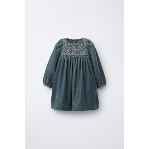 EMBROIDERED VELVET DRESS - Blue | ZARA United States