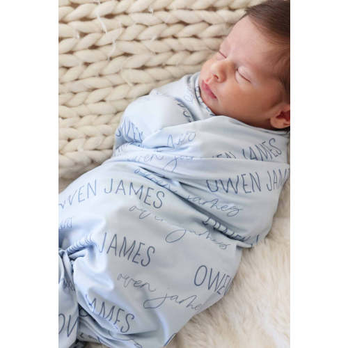 Personalized Baby Blue Baby Name Swaddle Blanket