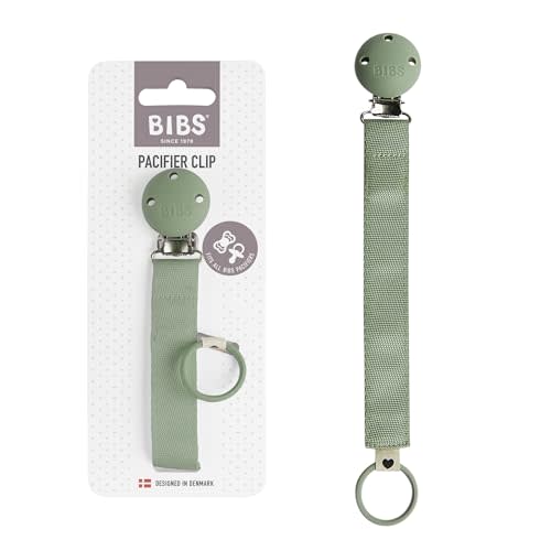 BIBS Pacifier Clip Ribbon - Secure Your Baby's Pacifier with Durable Polyester Webbing and Nickel-Free Metal Clip - Compatible with All BIBS Pacifiers - Sage