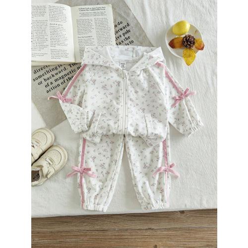 SHEIN 2pcs/Set Baby Girls Floral Hooded Jacket & Matching Pants Set, Fashion Casual Outdoor Sports Outfit, Autumn/Winter | SHEIN USA