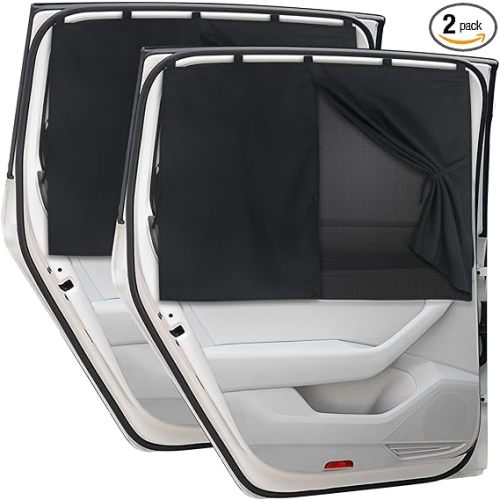 Car Window Shades, 2 PCS Magnetic Double Layer Auto Sun Shade for Side Windows Privacy Full Covers/Half Shade Options Back Car Window Curtains for Baby Protection