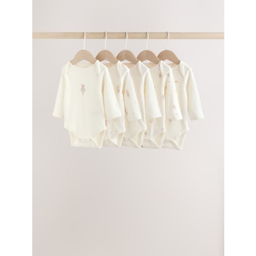 Ecru Fairy Mouse 5 Pack Long Sleeve Baby Bodysuits