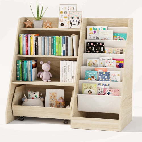 Fowroa 4-Tier Wooden Kids Toddler Bookshelf Toy Storage Organizer Wood