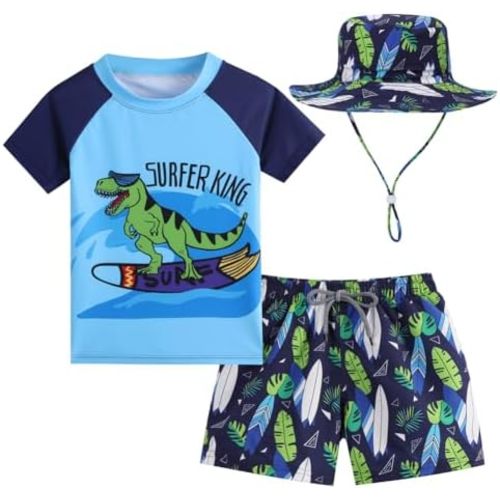 Toddlers and Baby Boys' 3-Piece Rash Guard Swimsuits Kids Long Sleeve Sunsuit Swimwear Sets