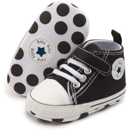 KIDSUN Unisex Baby Boy Girl Canvas Sneaker Soft Sole Infant Lace up Newborn Ankle Toddler First Walkers Crib Shoes