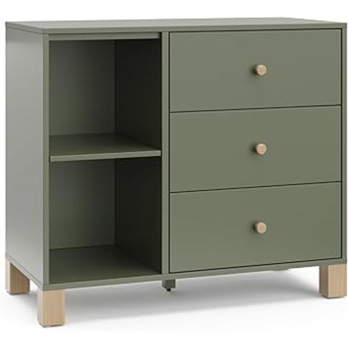Storkcraft California 3 Drawer Combo Dresser (Olive with Driftwood) – GREENGUARD Gold Certified, Interlocking Drawer System, Pre-Installed Drawer Tracks for Easier Assembly, Spacious Cabinet
