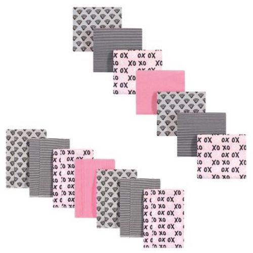 Hudson Baby Infant Girl Cotton Flannel Burp Cloths and Receiving Blankets, 14-Piece, Xoxo, One Size