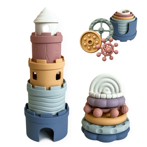 Silicone Stacking Toy Set (Castle Stacking Cups & Teethers)
